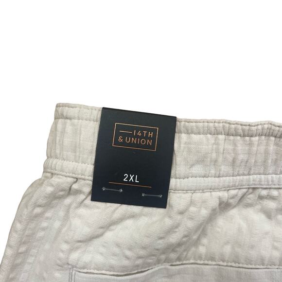 14th & Union Men’s Cream Cotton Drawstring Crinkle Pull On Shorts Size 2XL - Picture 4 of 5